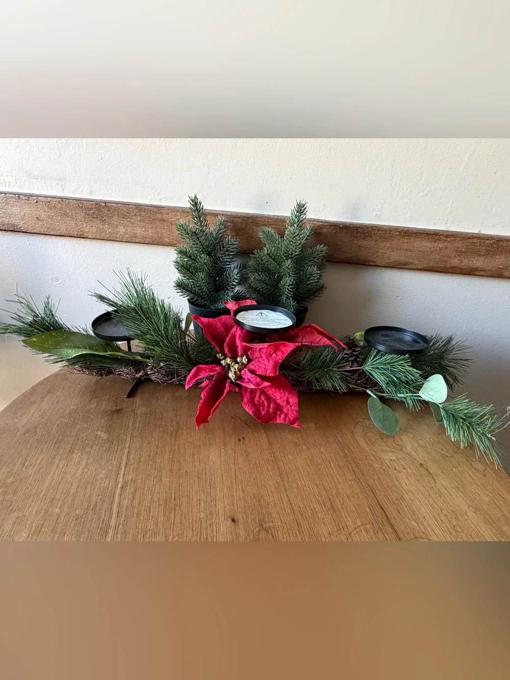 Hobby Lobby Red Poinsettia Pine Garland Candle Centerpiece